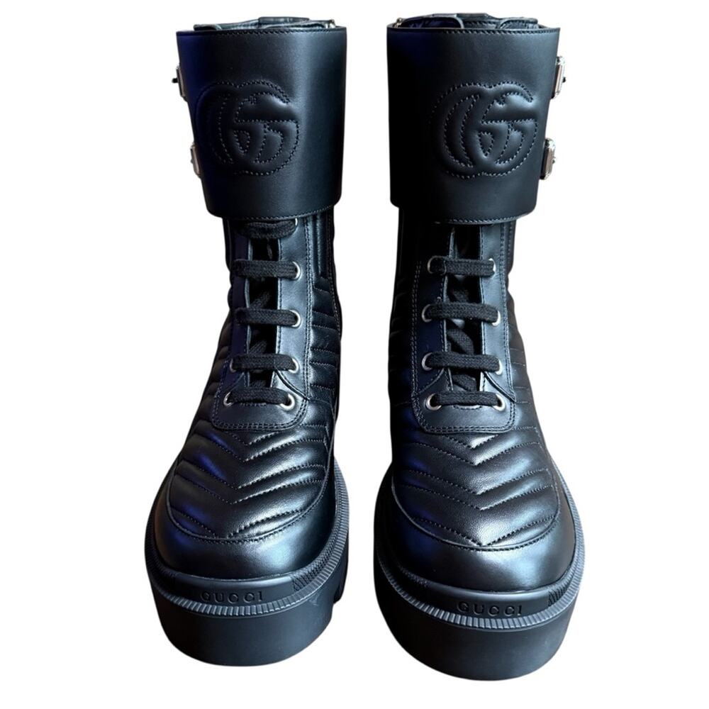 Gucci Frances GG  Quilted Leather Matelasse Platform Combat Boots EU 37 US 7 - Picture 2 of 16